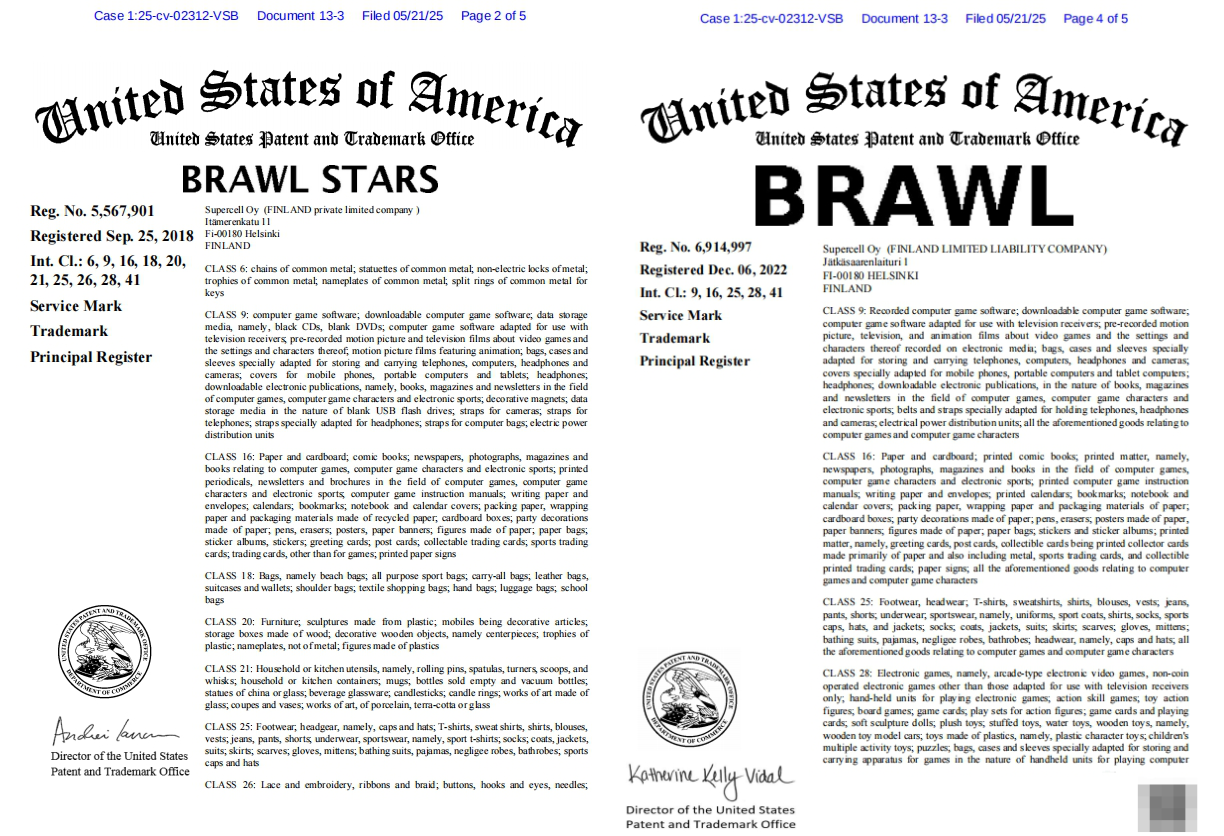 25-cv-02312，速查！《Brawl Stars荒野乱斗》游戏IP维权，Supercell重拳出击