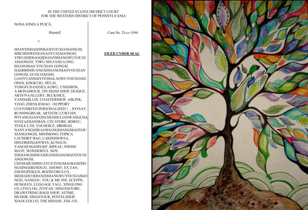 25-cv-01094，艺术家Nona生命之树版权维权，187店被TRO冻结！