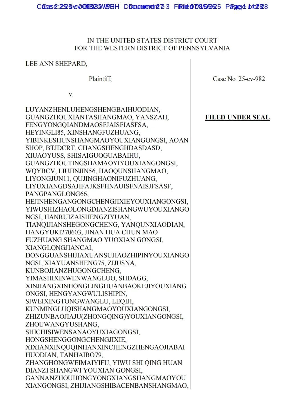 25-cv-00982，Lee Ann Shepard狗狗肖像版权维权，203家店铺被TRO冻结！