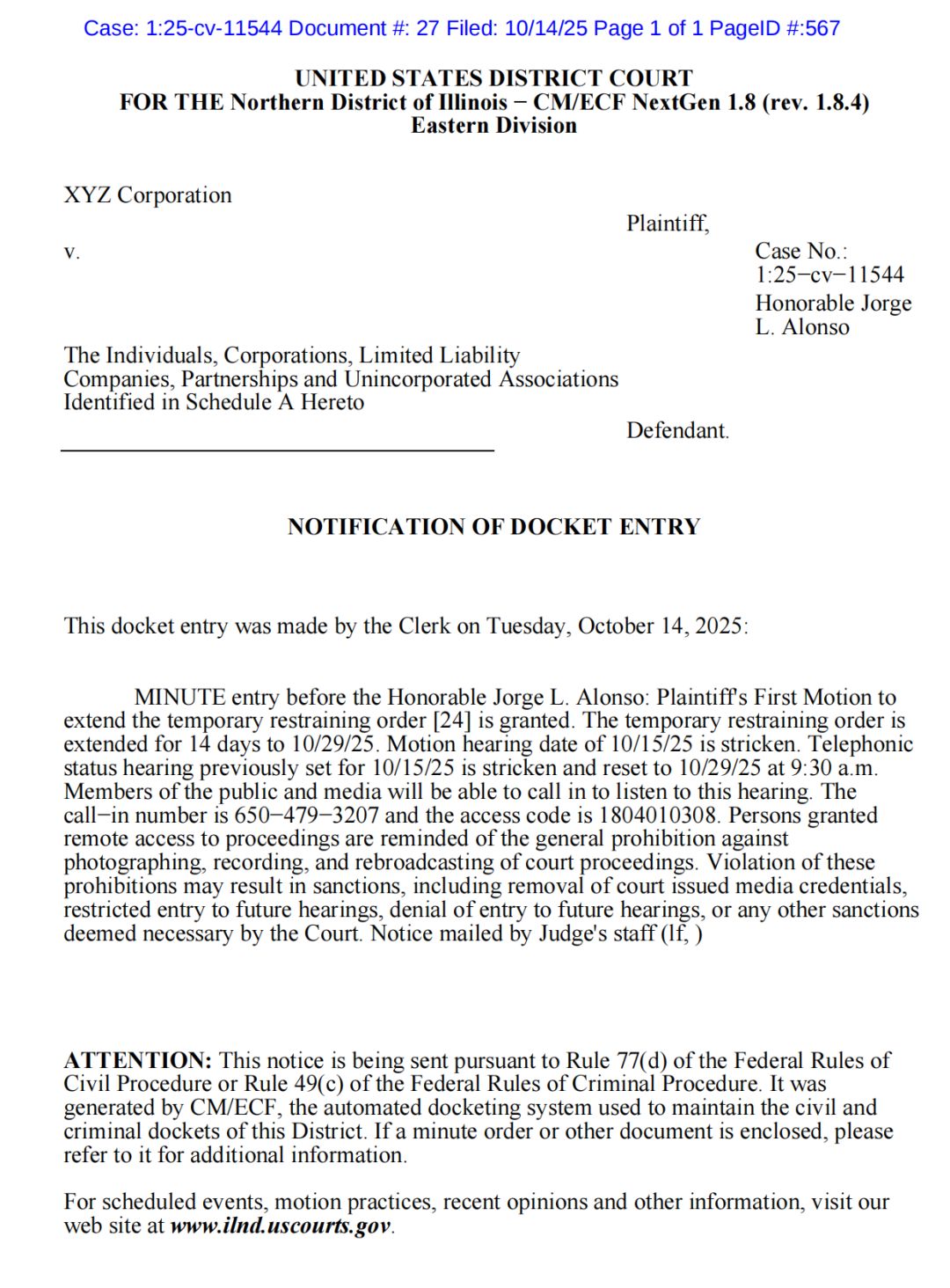 2025-cv-11544，国人自动吸烟器专利维权，67店被TRO冻结！