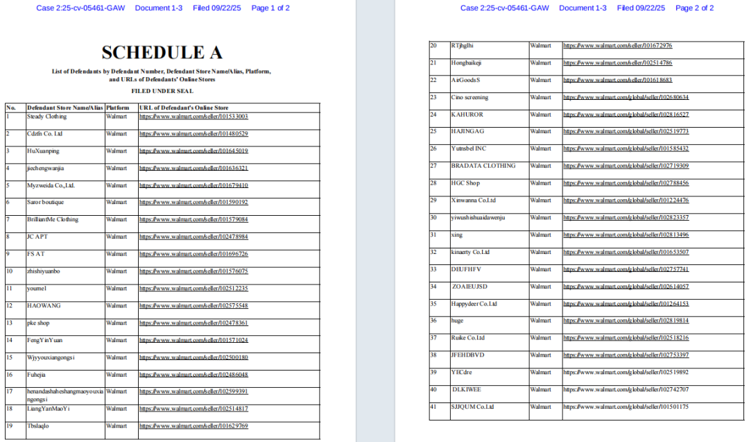 25-cv-05461，服饰品牌mawclos维权，41个沃尔玛店涉案被TRO！
