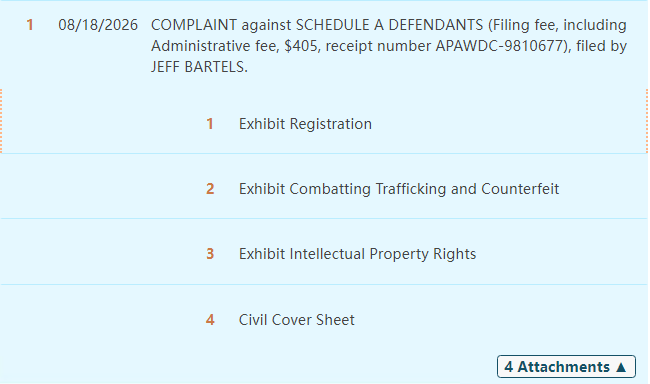 26-cv-01733 Jeff Bartels版权案锁定81名被告,Amazon、Walmart、Temu卖家速查